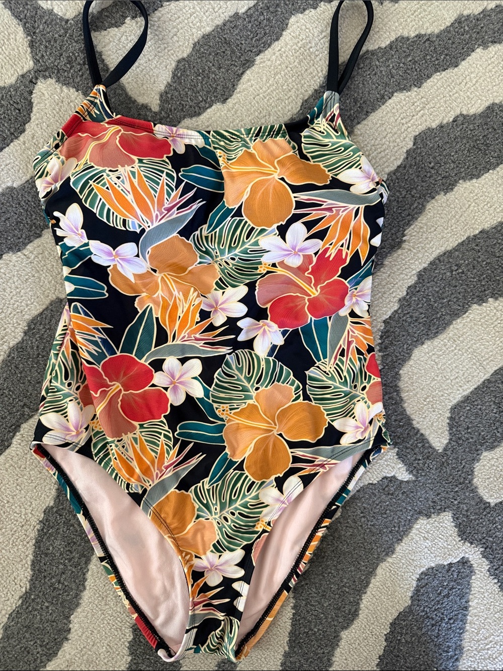 Hurley Tropical Floral One-Piece Swimsuit — Black, Orange, Red, Green